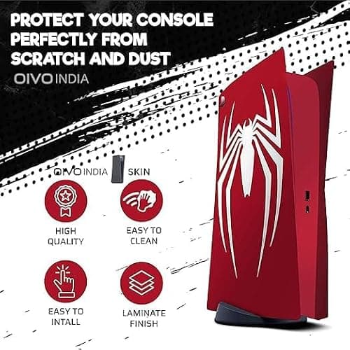 OIVO INDIA Skin Protector Compatible with Playstation5 Console Wrap Sticker Skin with 2 Wireless DualSense Controller Decal Sticker (Red,Spiderman) [Video Game] 5