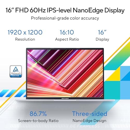 ASUS Vivobook 16, Intel Core i5-12500H, 16GB RAM, 512GB SSD, FHD+ 60Hz 300Nits, 16", Windows 11, MS Office Home, Transparent Silver, 1.88KG, X1605ZAC-MB541WS, Fingerprint, 42Whr Battery Laptop 3