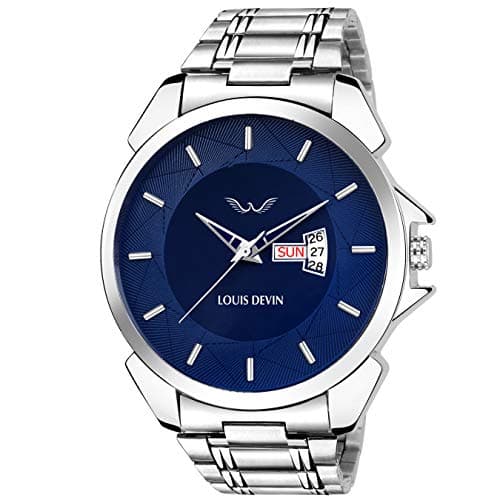 LOUIS DEVIN Analog Men's Stainless Steel Watch (Blue Dial Silver Colored Strap)