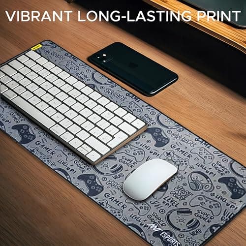 Ant Esports Gamerz Paradise Theme Extended Mouse Pad – 900x400mm Large Waterproof Desk Mat, Non-Slip Rubber Base, Keyboard & Mouse Mat for Gaming Setup, Office & Home – Grey Multicolor Design 4