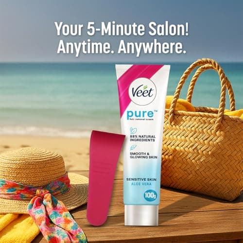 Veet Pure Hair Removal Cream for Women For Sensitive Skin - 100g | Suitable for Legs, Underarms, BikinI, Arms | Long Lasting Smoothness | Derma Tested 4