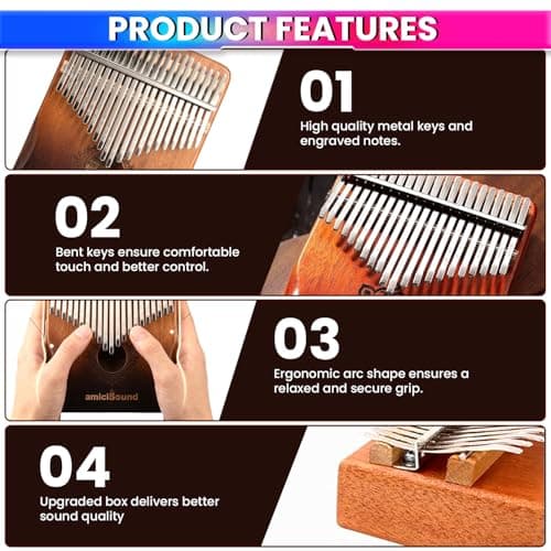 amiciSound Thumb Piano 21 Keys Musical Instrument Kalimba with Engraved Notes and Tuning Hammer and Protective Carry Bag 3
