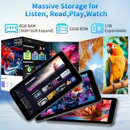 NEWISION 7 Inch Tablet with Case, Five Core Android 15 Tablets, 8GB RAM 32GB Storage 1TB Expand, 5G WiFi,1024x600 IPS HD Screen, 3500mAh, Dual Camera, Type C Tablet PC (Black) 3