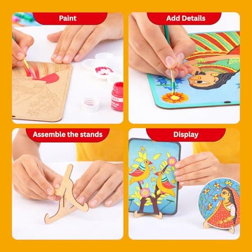 Kores Madhubani Art Kit for Kids (8–18 Years) | Traditional Indian Folk Art DIY Kit | Paint 4 Coasters & 2 Wall Hangers | 40+ Elements | Creative Craft Set 4