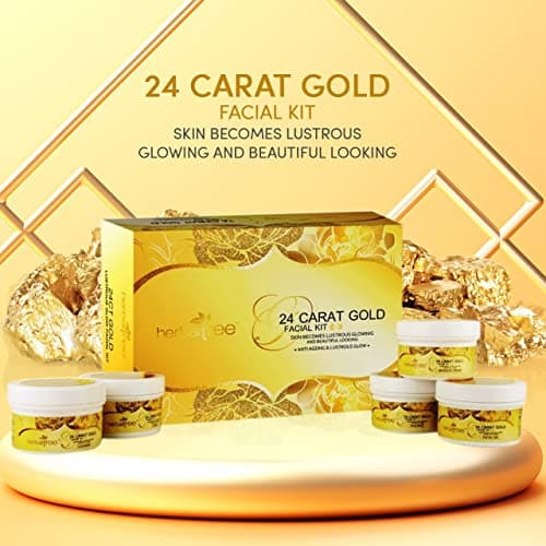 Herbaltree 24 Carat Gold Facial kit For Anti-Ageing, Radiance & Instant Glow with Gold Dust & Vitamin E for Brighter Skin | Suitable for Women & Men (525 gm +5 ml) 3