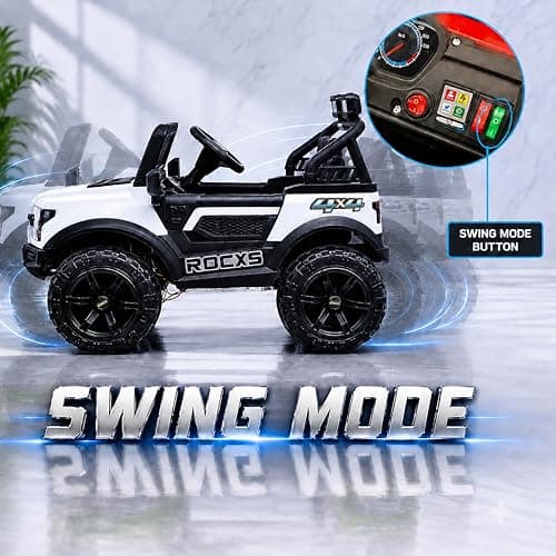 Wishmaster Kids Ride on Car Driving 4 Motors with Bluetooth EV Jeeps for 1, 2, 3, 4, 5, 6 Years | Remote + Steering + Mobile App Control | Birthday Gift (White) 2