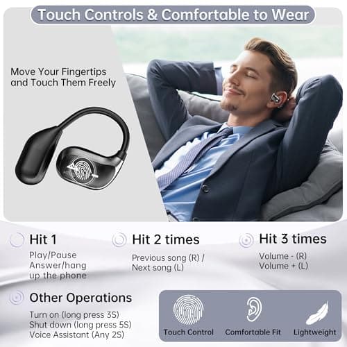 WeCool Moonwalk M2 Pro Open Ear Earbuds Wireless with Ergonomic Ear Hooks, Bluetooth 5.4 Ows Earphones with Call Noise Reduction, Ear Safe Headphones with Mic, 60H Playtime, Leather Zip Case, IP55 3