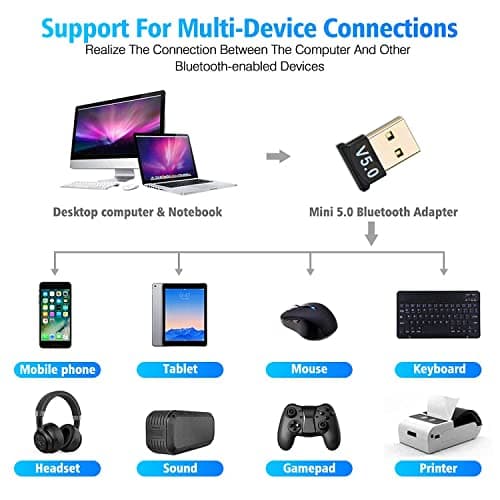AUSHA® USB Bluetooth 5.0 Adapter Transmitter Bluetooth Receiver Audio Bluetooth Dongle Wireless USB Adapter for Computer PC Laptop 2