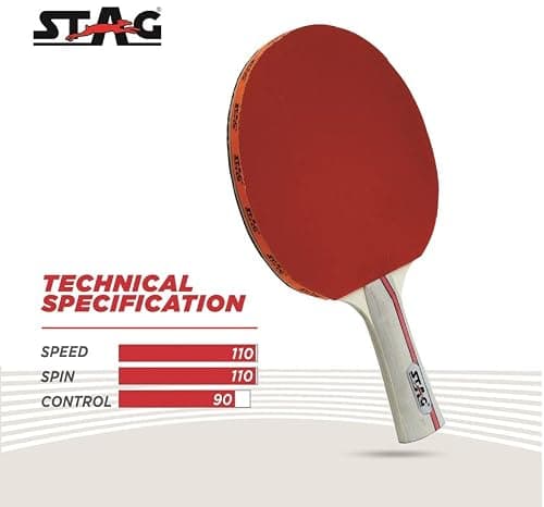 STAG ICONIC Ninja Power Advanced Table Tennis Racquet | 6-Ply Plywood Blade | Inverted Smooth Rubber | High Speed Spin Control | Flared Handle | for Advanced Players | Red/Black 4