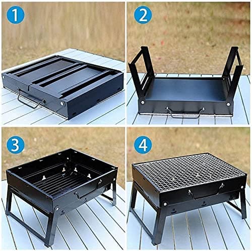 Barbecue Grills - Foldable Charcoal Barbeque Grill With 10 Skewers, 2 Spatula & 1 Air Blower | Outdoor bbq grill tools for Camping Hiking Picnics Traveling - Stellar Black 6