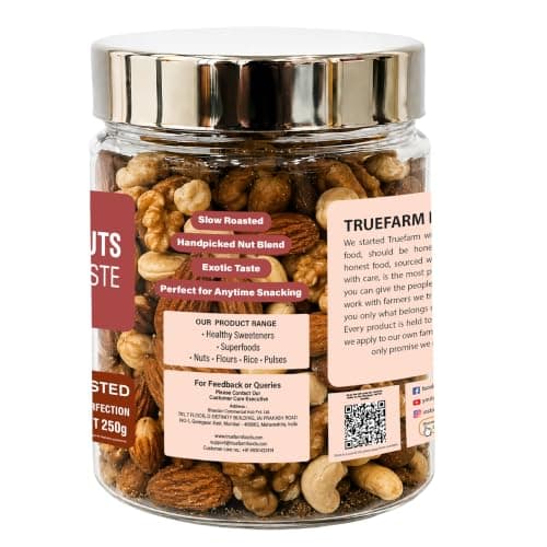 Truefarm Roasted Mixed Nuts | Slow Roasted Kaju, Badaam & Akhrot | Good Source of Protein & Nutrients | Mixed Dry Fruits for a Healthy Evening Snack | NPOP Certified | Pack of 1 (250g) 3