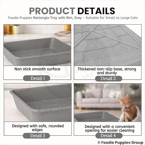 Foodie Puppies Litter Tray for Cat and Kitten - Grey (Small, Plain Rectangle Tray) | Reduces Odor, Perfect Starter for Toilet/Potty Training | Cat Litter Tray for All Breeds (49 x 38 x 15 cm) 5