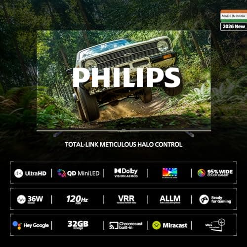 Philips 138 cm (55 inches) 4K Ultra HD QLED Smart QD-Mini LED Google TV 55MLED610/94 2