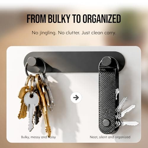 Capes Stack Key Organizer for Men & Women | Pocket-Friendly Compact Key Holder for Up to 4 Keys | Premium PU Leather Key Case | Minimalist Anti-Rattle Key Organizer | Carbon Black 2