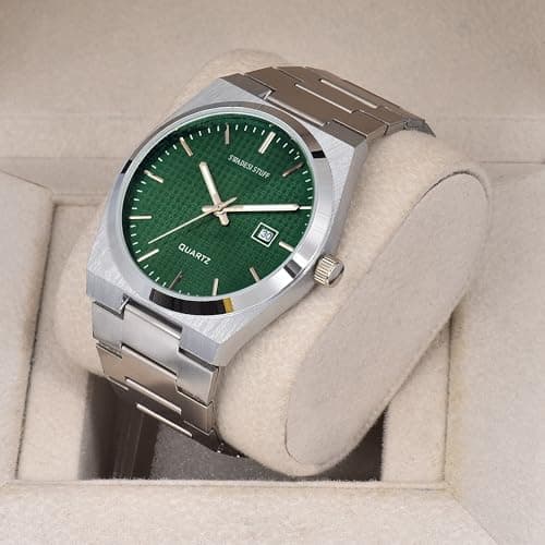 SWADESI STUFF Stainless Steel Date Display Mens Wrist Analogue Watch (Blue), Dial-Color:Multicolour, Band Color:Silver (Green) 3