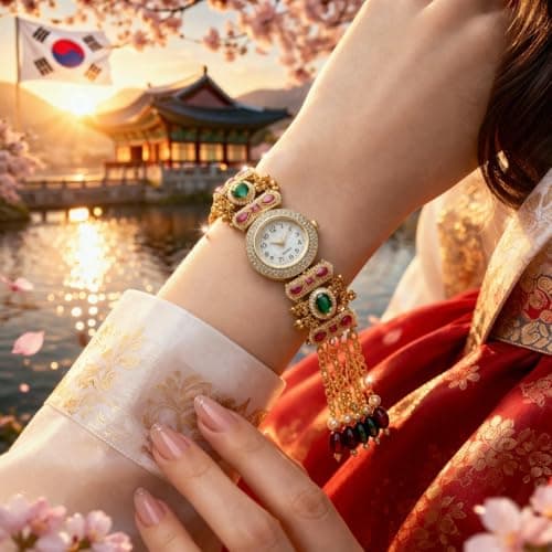 qimlo Gold Plated Bracelet Watch for Women & Girls | Adjustable Chain Jewellery with Analog Dial | Crystal Studded Stylish Ethnic Design 2