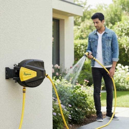 Ugaoo Retractable Garden Hose Reel 10 Meter | Retractable Hose Pipe for Gardening | Auto Rewind, 9-Pattern Nozzle, Wall Mounted Swivel, Slow Return, No-Tangle, Leak-Proof 2