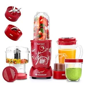 Wonderchef Nutri-blend Juicer, Mixer, Grinder & Chopper|500W 100% Full Copper Motor|Complete Kitchen Machine|4 Unbreakable Jars with Chopper| Years Warranty|Recipe Book By Chef Sanjeev Kapoor|Red