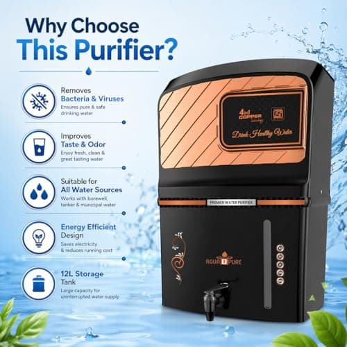 AQUA D PURE Copper RO Water Purifier | RO + UV + UF + TDS Controller + Copper Enriched Technology | 12 L Storage Tank | Wall Mount & Table Top | Suitable for Borewell, Tanker & Municipal Water 4