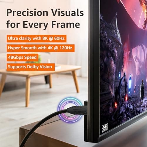 Amazon Basics Pro Series 8K HDMI 2.1 Cable - 10 Feet | 8K 60Hz HDR, 4K 120Hz, High Speed 48Gbps with Ethernet, eARC, 3D, HDCP 2.3 | Compatible with PS5, Xbox, Roku, Apple TV, Switch, PC 3
