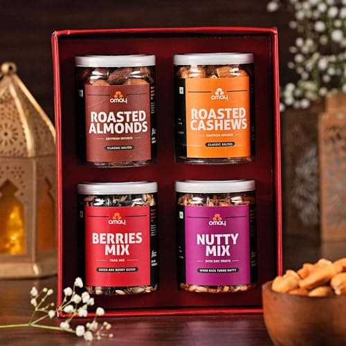 Omay Foods Wholesome Treats Premium Dry Fruit Gift Box | Roasted Cashews, Almonds, Berries & Nutty Mix | Gourmet Gift Hamper for Clients & Employees | Healthy Dry Fruit Hamper | All-Occasion, Oil-Free 3
