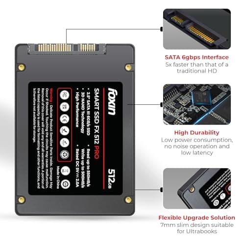 Foxin 512 GB PRO SSD | Internal Solid State Drive | 3D NAND Technology & 2.5 Inch SATA III 6GB/S | Read/Write Speed Upto - 550/500 MB/s | Compatible with PC/Desktop/Computer/NVR/DVR | 5 Yrs Warranty 3