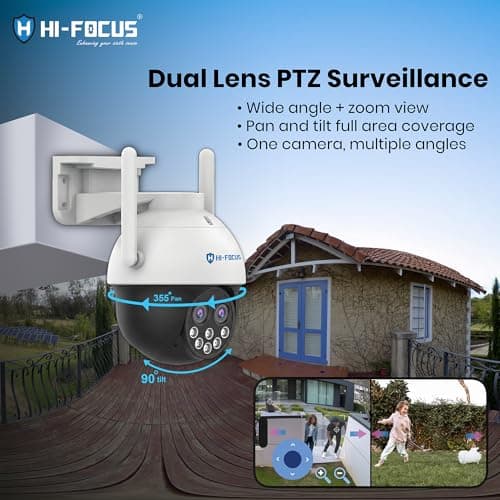 HIFOCUS 4MP Dual Lens Wi-Fi PTZ Outdoor Security Camera, 10X Zoom with Wide & Zoom Views, Color Night Vision, AI Human Detection & Auto Tracking, Two-Way Audio, Siren & Alexa Support 3