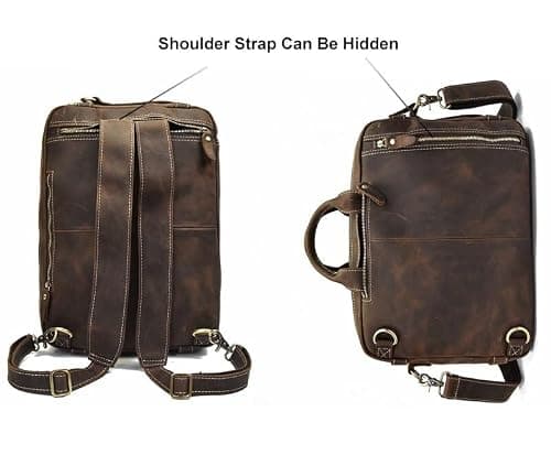 MaheTri Dublin Leather Backpack Briefcase 2-in-1 | Genuine Leather Convertible Office & Travel Bag | Laptop Compatible with Padded Compartment | Adjustable Straps & Multi-Pocket Organisation 3
