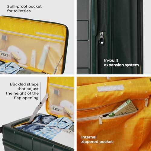 MOKOBARA The Em Access Trunk - Large Luggage | Green Expandable Polycarbonate 8 Spinner Wheel Trolley Hardsided Suitcase with Built in TSA Lock Travel Suitcase (Green Energy Sunray), 43 Cm 5