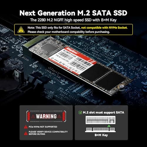 KingSpec 1TB SATA III 6 Gb/s M.2 (2280) 3D NAND NGFF Internal Solid State Drive NT-1TB 2