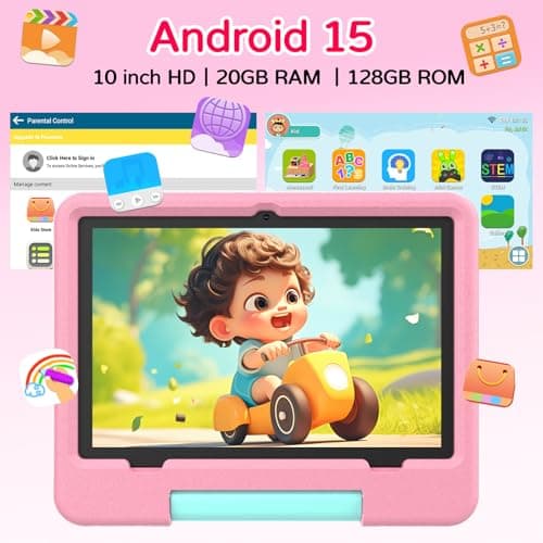 IWEGGO Android 15 Kids Tablet with EVA Case, 10 Inch Tablet for Kids, 20GB RAM+128GB ROM/MAX 2TB, 1280 * 800 IPS HD Eye-Care Touchscreen, 2.0GHz Quad Core Toddler Tablets, 5G WiFi6, Widevine 2