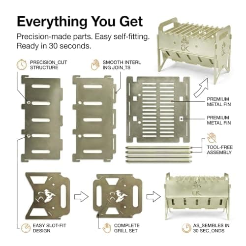 TK GRILL Portable Charcoal Barbecue Grill | Heavy Duty MS Steel BBQ Grill for Camping, Picnic, Garden, Terrace & Home | Easy Self-Assembly | 6 Skewers | Large |14 inch 5