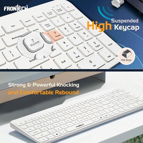 Frontech Wireless Keyboard & Mouse Combo–2.4GHz, 106 Keys, 3200 DPI Mouse, Power-Saving Design, 3-Year Warranty, White (KB-0030P) 4