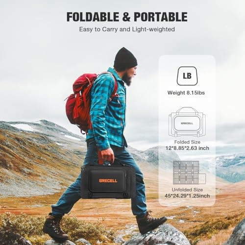 GRECELL 80W Foldable Solar Panel, Portable Solar Charger with USB-A and USB-C QC3.0 (18W) IP67 Waterproof Outdoor Cell Phone Solar Charger for Power Banks Tablets Small Power Station 5