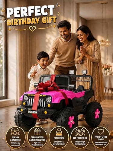 Wishmaster Electric Ride-On Car for Kids – Big Wheels, Single Seat, Music & LED Lights | Off-Road Adventure Jeep| Kids Driving EV Cars | 6 Month Warranty | Baby Cars 5