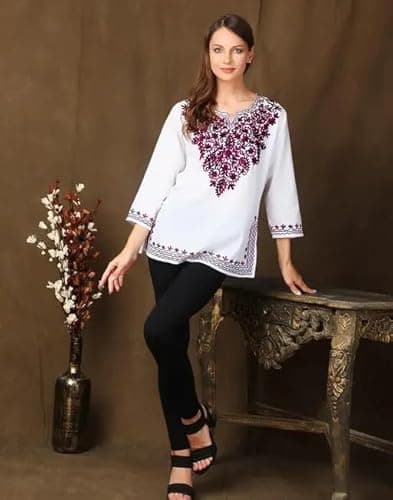 Elegant Lucknowi Hand-Embroidered Short Kurti for Women Purple 2