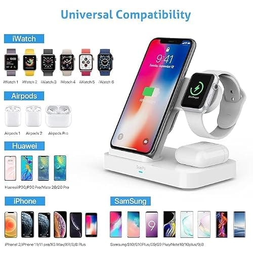 3 in 1 Wireless Charging Station with 2 USB Ports, Magnetic MagSafe Wireless Charger for iPhone 17/16/15/14, Apple Watch & AirPods, Fast Charging Station, QI Certified 15W max Wireless Charger Stand 5