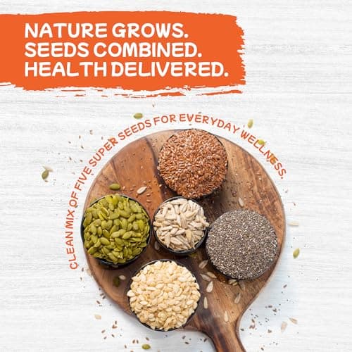 PUREHEART Prairie Trail 5-Seed Mix – Flax, Chia, Pumpkin, Sunflower & Watermelon Seeds | High Protein, Omega-3, Fiber | Healthy Crunchy Snack & Salad Topping | Gluten-Free & Nutritional – 800g 5