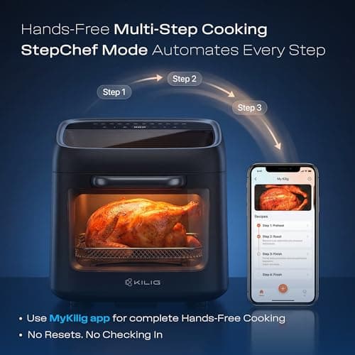 KILIG Nexa Edge 12L Digital Air Fryer Oven, 6-in-1, 1800W, 12 Presets, Rotisserie & Rotating Basket, StepChef App Control, 100% Toxin-Free, 2 Year Warranty, Matte Black 2