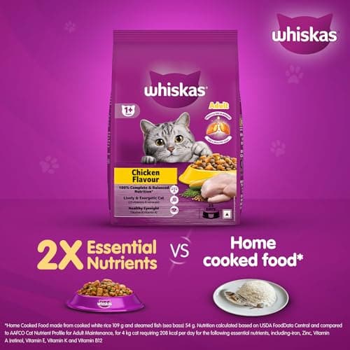 Whiskas Adult (1+ Years) Dry Cat Food, Chicken Flavour, 1.2 kg, Contains 41 Essential Nutrients, Complete & Balanced Nutrition for Adult Cats (Pack of 2) 6