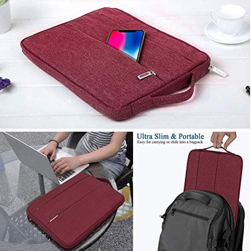 Dynotrek Mock 15.6 inch Laptop Sleeve Case Pouch, with Handle Shockproof Protective Cover, Accessory Pocket, Briefcase Carrying Computer Hand Bag, HP, ASUS, Dell, Lenovo, Acer -Maroon Red 2