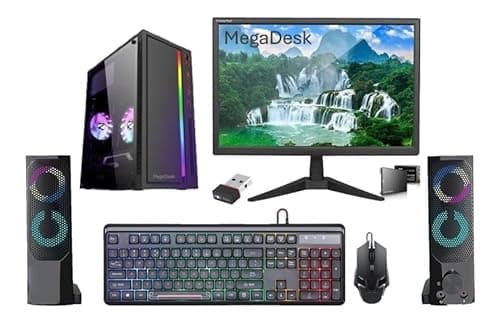 MegaDesk FZ10 Desktop Computer Set, i3 4100, 16GB RAM, 500GB SSD, 19-inch HD LED Monitor, RGB Keyboard Mouse, Sound Bar, Windows 11 (16-500GB)
