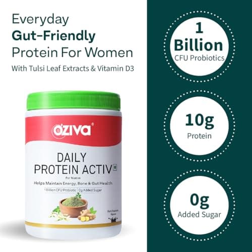 OZiva Daily Protein Activ for Women | Best Protein Powder for Women with 120g Protein, Probiotics, Shatavari for Increased Energy Levels, Bone Health and Hormonal Balance 300g (Chocolate, Pack 1) 2