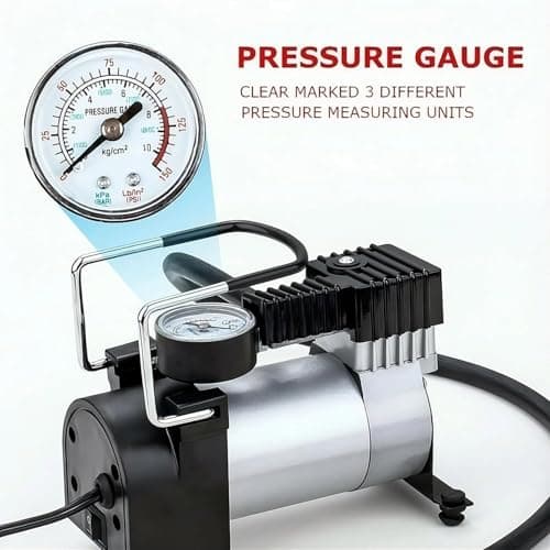 12V DC Heavy Duty Metal Tyre Inflator Air Compressor Pump for Tata Punch, Portable Fast Car Tyre Air Pump with Pressure Gauge 3