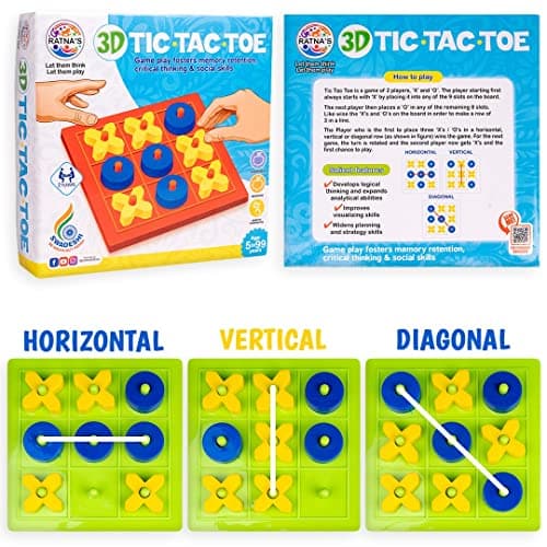 Ratna's 3D Tic Tac Toe Classic Mind Challenging Cross & Zero Family Board Game for Kids & Adults 2