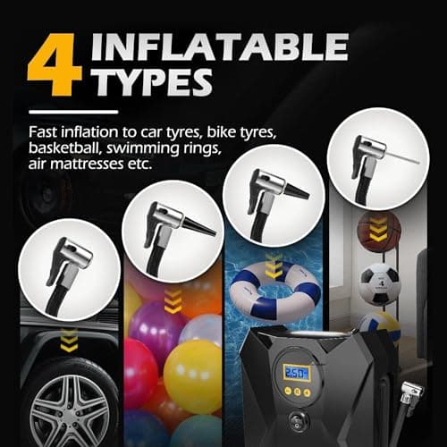 INSTAPLAY AIR Digital Tyre Inflator for Cars & Bikes | 150 PSI & 12V DC Portable Air Compressor Pump with LED Lights | Fast Inflation, Digital Pressure Gauge with Multiple Nozzle | Car Accessories 4