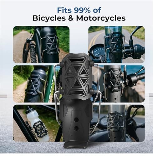 SRPHERE Bike Cup Holder Motorcycle Bicycle Water Bottle Holder Bicycle Bumper Cup Holder 360° Rotation Fit Adaptive Cycling & Motorcycle Cup Holder with Automatic Clamping (Mysterious Black) 2