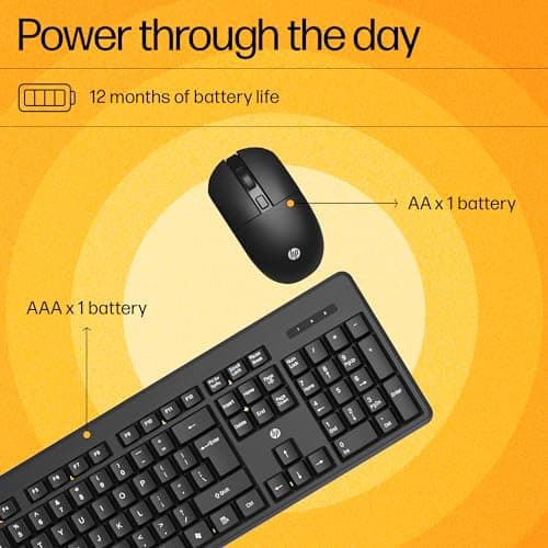 HP KM200 Wireless Mouse and Keyboard Combo, Full-Size Ergonomic Design, 3 Button and Built-in Scroll Wheel, 2.4 GHz Wireless connectio, 3 Years Warranty (7J4G8AA) 4