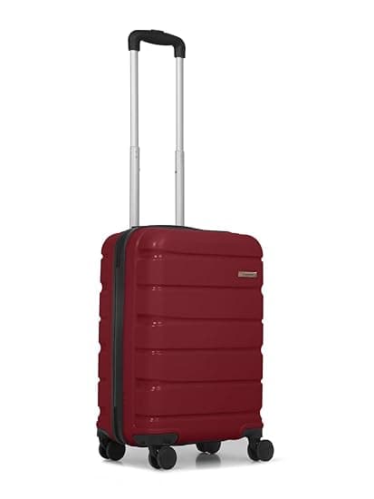 Teakwood Unisex Trolley Bag, Hard Side Cabin, Lock System 360 Degree 8 Wheel Suitcase (S, Maroon)