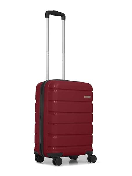 Teakwood Unisex Trolley Bag, Hard Side Cabin, Lock System 360 Degree 8 Wheel Suitcase (S, Maroon)